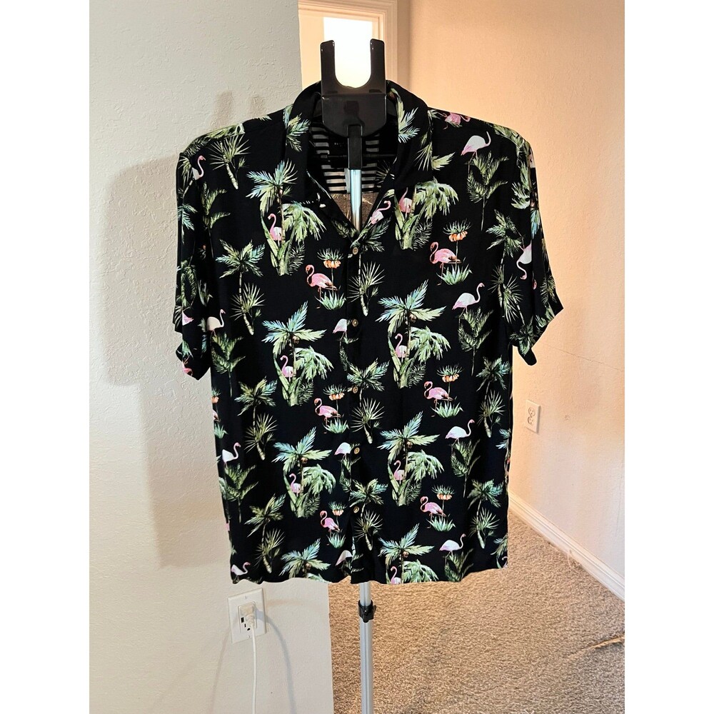 Men’s Denim & Flower Ricky Singh Tropical Flamingo Button Down T-Shirt - Size XL
